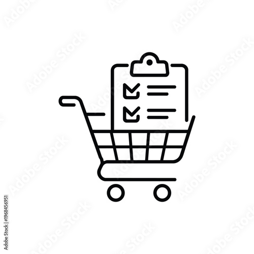 Black and white shopping cart with checklist icon shopping cart and checklist vector illustration for retail profession
