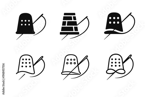 Hand Stitching Logos. Hand stitching. Set Logo of Hand stitching: thimble and curved needle motion. harmonious logo variations of the same emblematic concept,