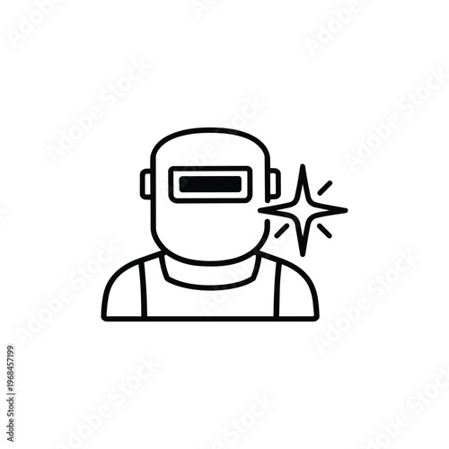 Welder icon black and white vector welder profession line illustration welder safety mask pictogram for industry and job design