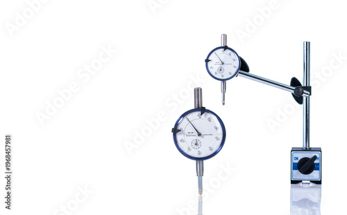Canvas Print Dial gauge indicator on white background, precision measurement tool with analog scale for industrial inspection