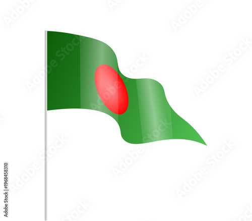 National Flag of Bangladesh Waving on Pole Isolated on White Background