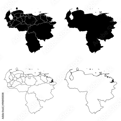 Venezuela Outline and Solid Fill Map Set.