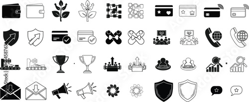 Comprehensive collection of various icons representing diverse concepts and themes Vector