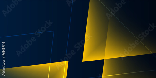Abstract Dark Blue Background with Golden Geometric Shapes and Light Effects. Suit for banner, web, brochure, pamflet and presentation