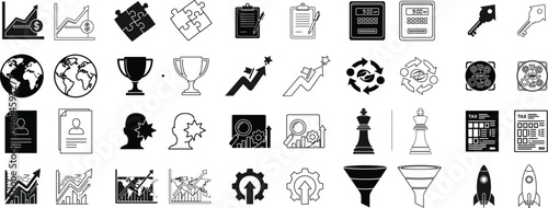 Collection of diverse icons representing various business, technology, and achievement themes Vector