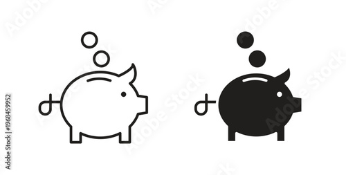 Piggy bank icon in line design. Editable stroke icon.