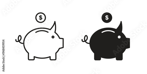 Piggy bank icon in line design. Editable stroke icon.