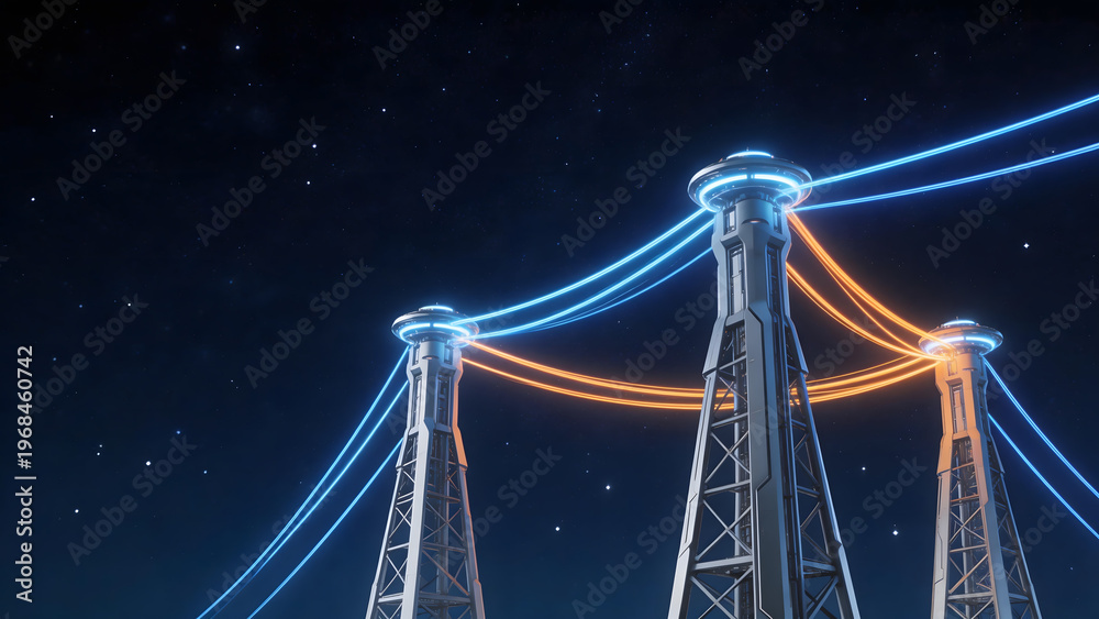Obraz premium Futuristic bridge with glowing cables