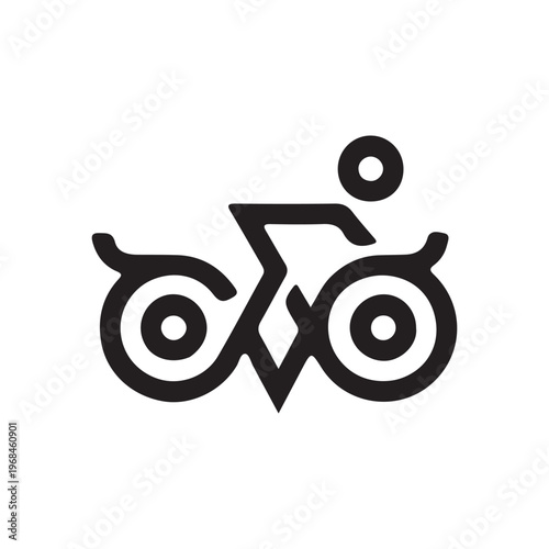 Black and white icon of a person riding a bicycle