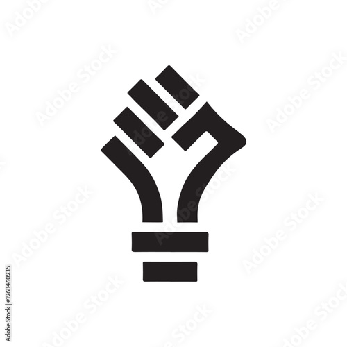 Black light bulb icon with a raised fist inside, symbolizing ideas and strength