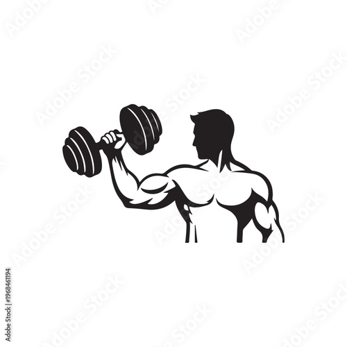 Black silhouette of a muscular man lifting a dumbbell