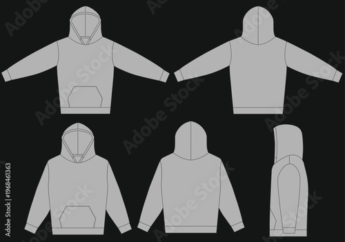 hoodie techpack vector template mockup apparel clothing pullover design set casual streetwear
