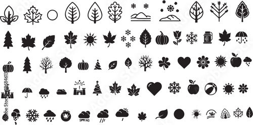 Extensive collection of nature leaves trees and weather icons
