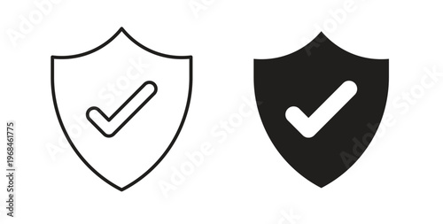 Shield check icon in line design. Editable stroke icon.