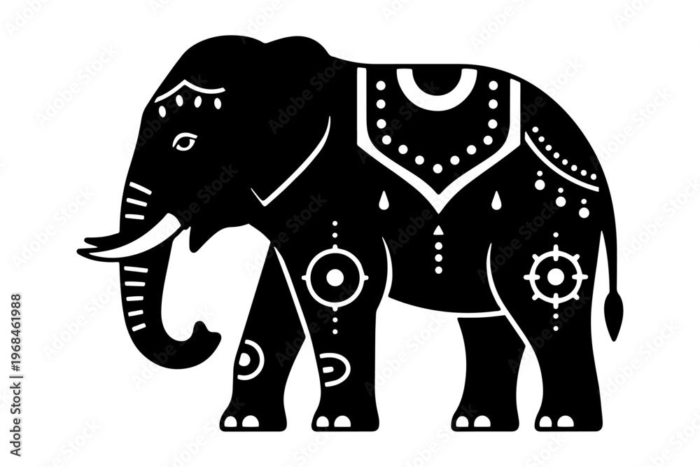 Fototapeta premium Elephant Ornament Art Vector, Tribal Decorative Animal with Floral Pattern Details