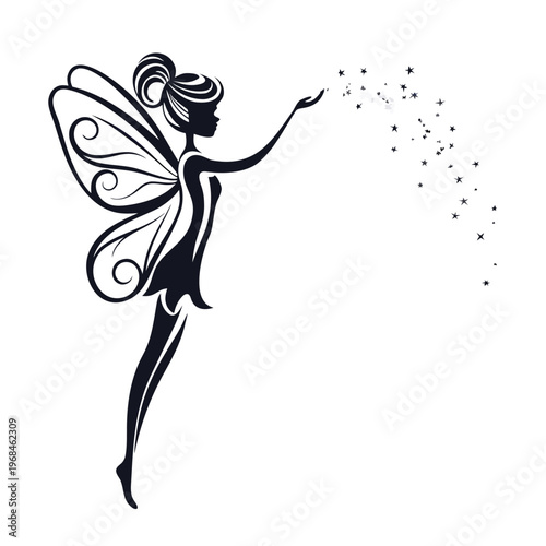 Elegant silhouette of a tiny fairy with detailed butterfly wings, suggesting enchantment and otherworldly charm.