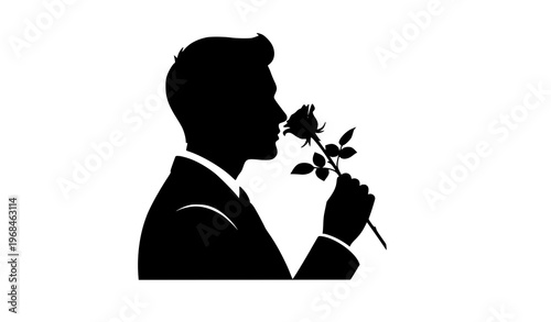 Man Smelling Rose Silhouette – Romantic Floral Scent Vector Illustration