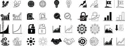 Collection of icons representing various business and financial concepts Vector