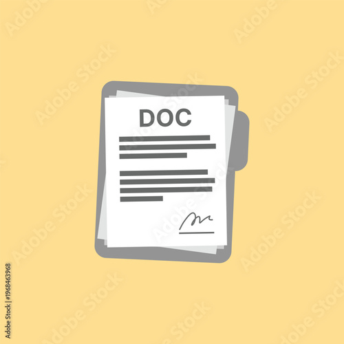 Document icon in simple, modern style. Soft yellow background gives calm, clean feel. Gray border frames paper with signature and lines. Ideal for digital, corporate, or education contexts