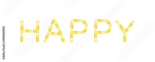 輪飾り（ペーパーチェーン）のHAPPY（イエロー・ややゴールド調）ベクター素材 / Paper Chain HAPPY Yellow Slight Gold Tone Vector