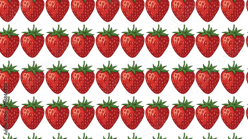 Grid of realistic strawberries in rows creates a repetitive and delicious fruit pattern for culinary and food backgrounds.