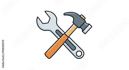 Wrench and hammer crossed tools.