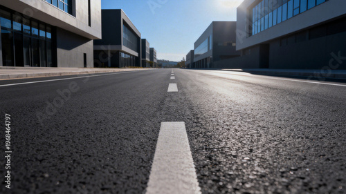 Urban Road with Modern Buildings and Clear Sky