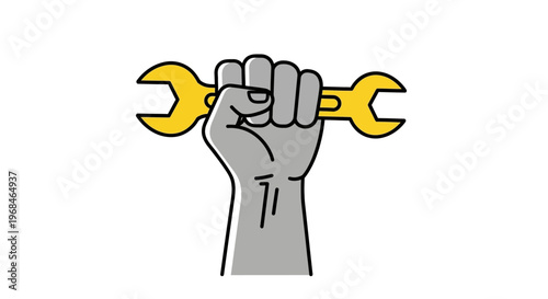 Hand Holding Yellow Wrench Tool.