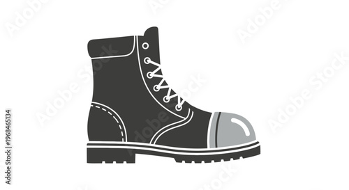 Black leather ankle work boot shoe.