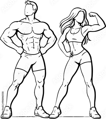 man and woman bodybuilding poses vector design 