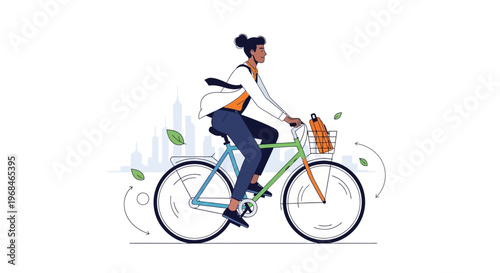 Woman Riding Bicycle With Orange Bag.