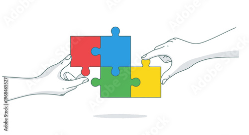 Hands holding puzzle pieces together.