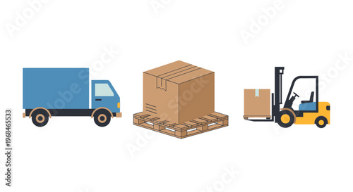 Forklift moving boxes on pallet truck.