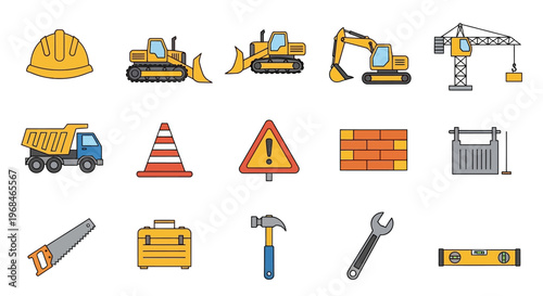 Construction tools and equipment icons set.