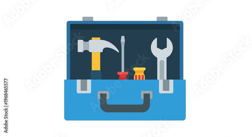 Blue toolbox with metal tools inside.