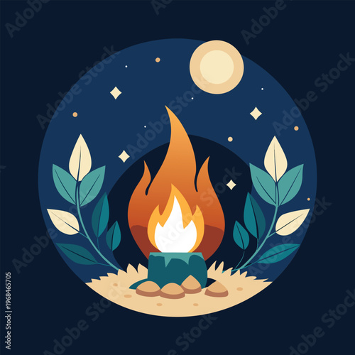 Simple silhouette of a campfire with marshmallows on sticks, symbolizing outdoor fun and camping.
