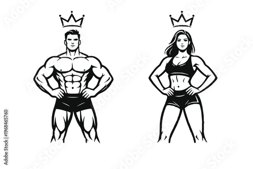 vector illustration of a bodybuilder man and woman 