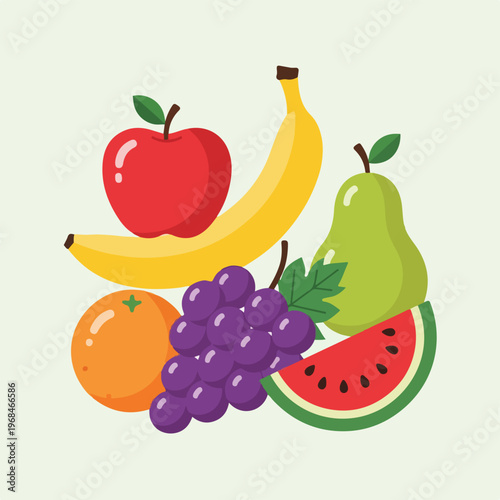 Colorful illustrated collection of assorted fruits, vibrant and appealing