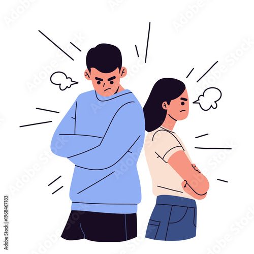 illustration a couple emotional struggle, depicting a heated argument with fiery backgrounds symbolizing conflict and frustration. ideal for topics related to relationship dynamics, communication isue