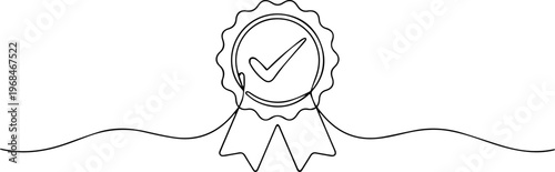 badge continuous one line drawing, Award badge continuous one line drawing. Isolated on white background vector illustration. Pro vector, Continuous one line shape award isolated vector illustration.