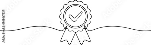 badge continuous one line drawing, award badge continuous one line drawing, one continuous line art  award badge, award badge line drawing, medal with ribbon illustration, continuous line vector icon