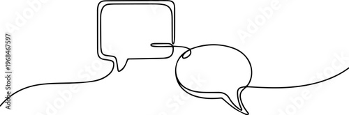 bubbles continuous line drawing concept, Speech bubbles continuous one line art minimalist communication concept illustration, Speech bubble continuous one line art icon for modern communication