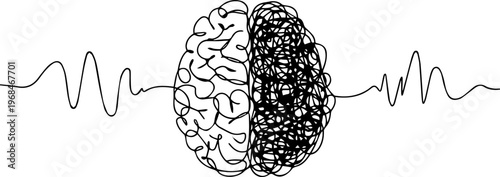Human brain creativity vs logic chaos and order a continuous line drawing concept, Human brain creativity vs logic chaos and order a continuous line drawing concept, organised vs disorganised left