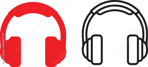 Headphone icon set red and black outline designs for audio equipment
