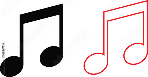 Musical note icons black and red outline variations