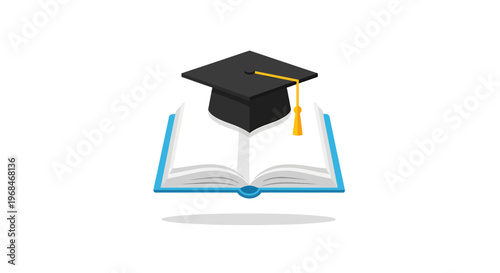 An open book with a graduation cap on top, symbolizing education and academic achievement