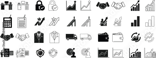 Comprehensive icon set representing various business and financial concepts Vector