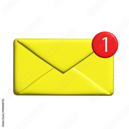 Yellow envelope with unread message notification isolated on transparent background