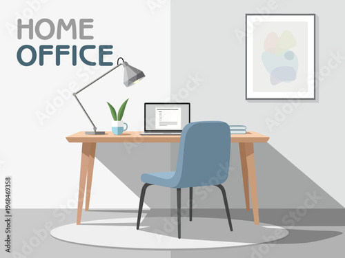 home office study room desk laptop computer modern design remote teleworking online job