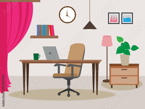 home office study room desk laptop computer modern design remote teleworking online job